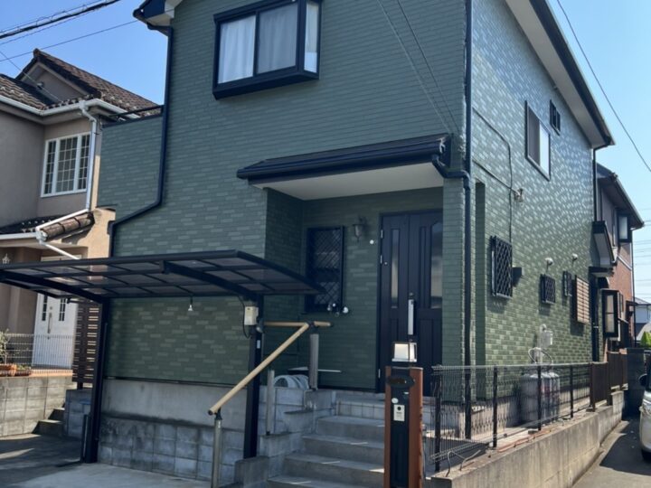 外壁塗装・屋根塗装工事 グリーン系で落ち着いた雰囲気のお住まいに!!